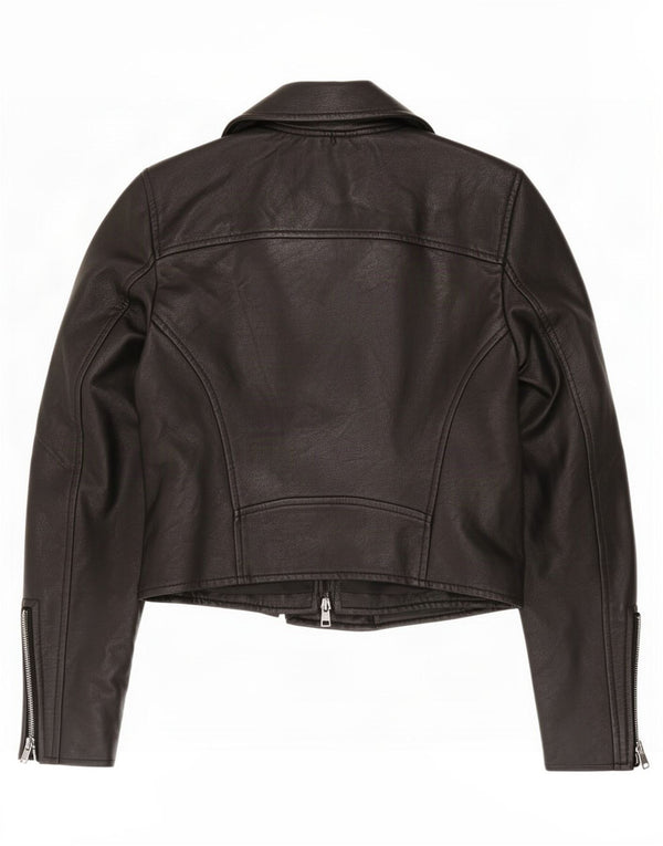 Abercrombie & Fitch Damen Kunstleder Bikerjacke UK 10 Small Schwarz