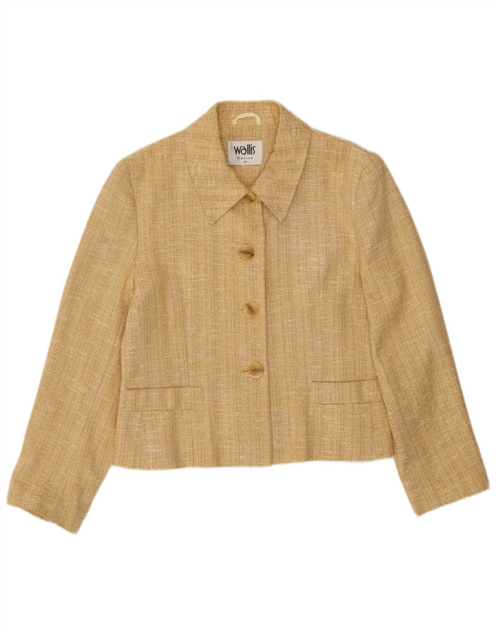 WALLIS Womens Petite Crop 4 Button Blazer Jacket UK 12 Medium Beige