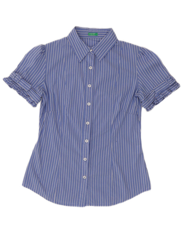 Camicia a maniche corte da donna Benetton UK 10 Small Blue Striped