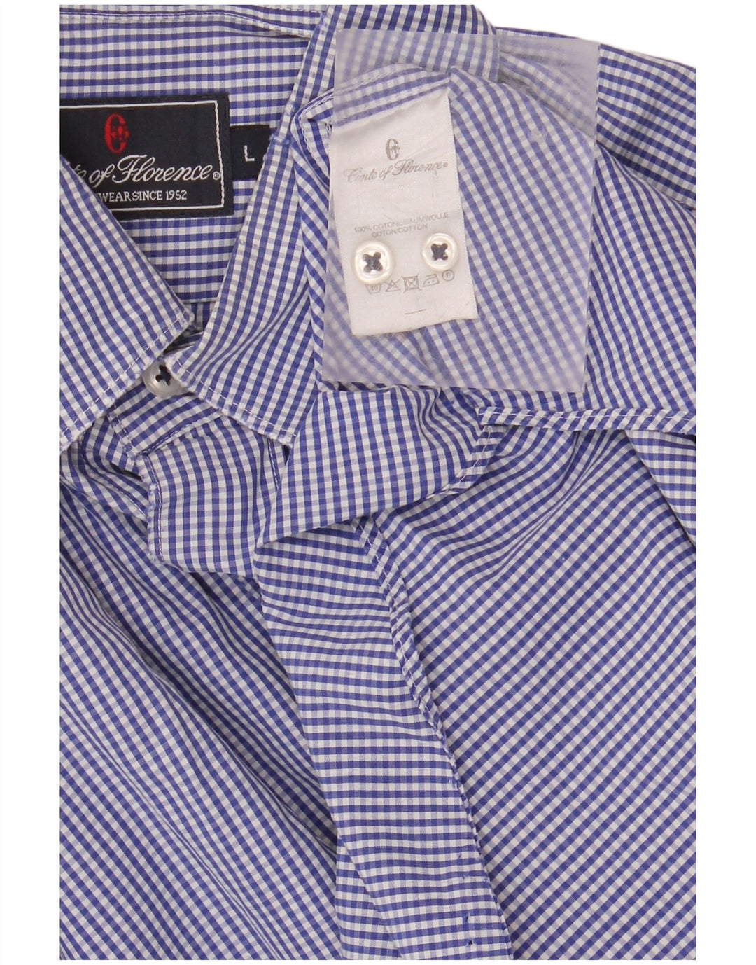 CONTE OF FLORENCE Mens Shirt Large Blue Gingham Cotton