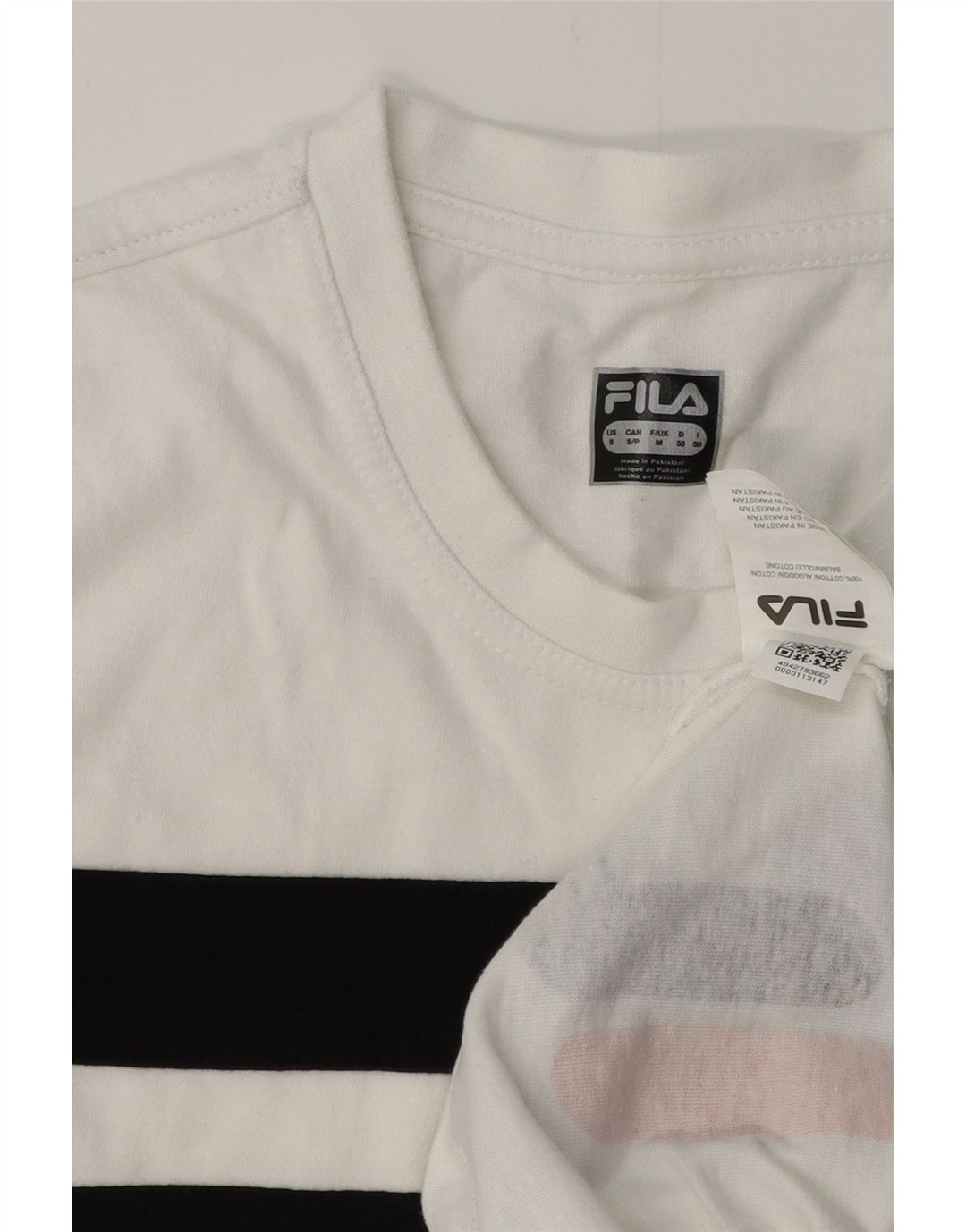 FILA Mens Graphic T-Shirt Top Medium White Striped Cotton