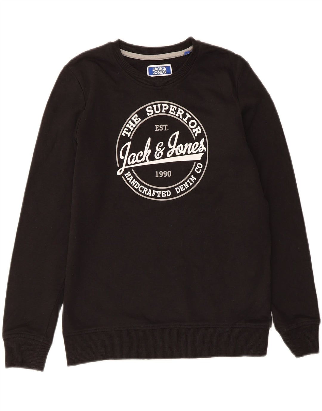 JACK & JONES Boys Graphic Sweatshirt Jumper 13-14 Years Black Polyester Vintage Jack & Jones and Second-Hand Jack & Jones from Messina Hembry 