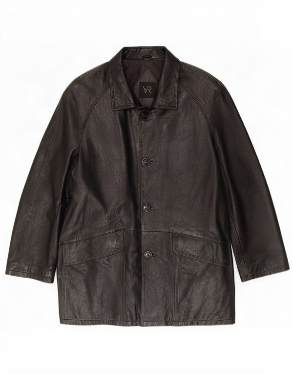Abrigo de cuero vintage para hombre IT 52 XL Negro