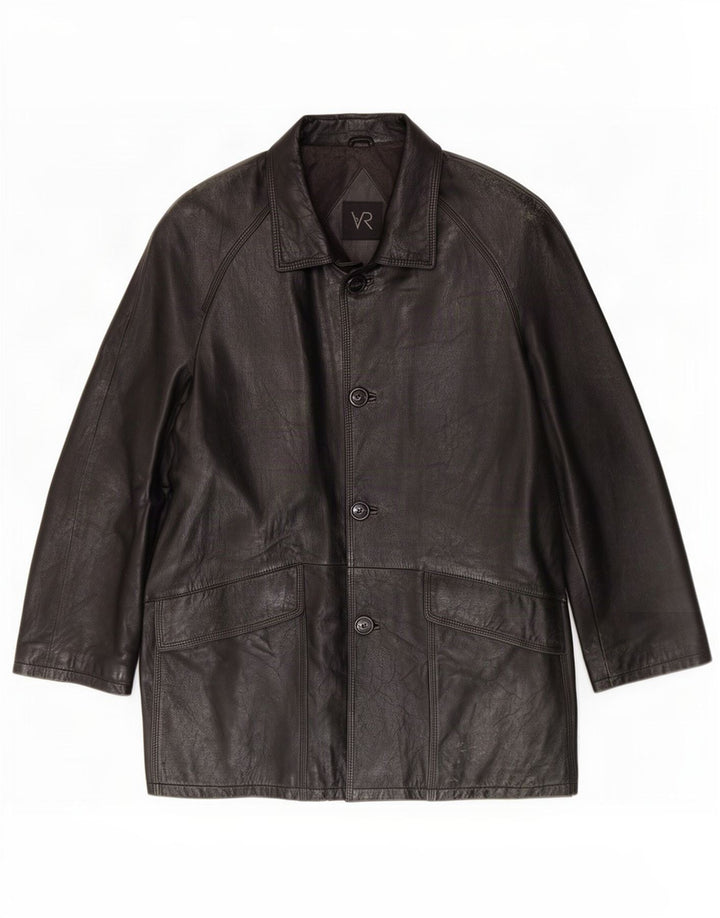 Cappotto in pelle vintage da uomo IT 52 XL Nero