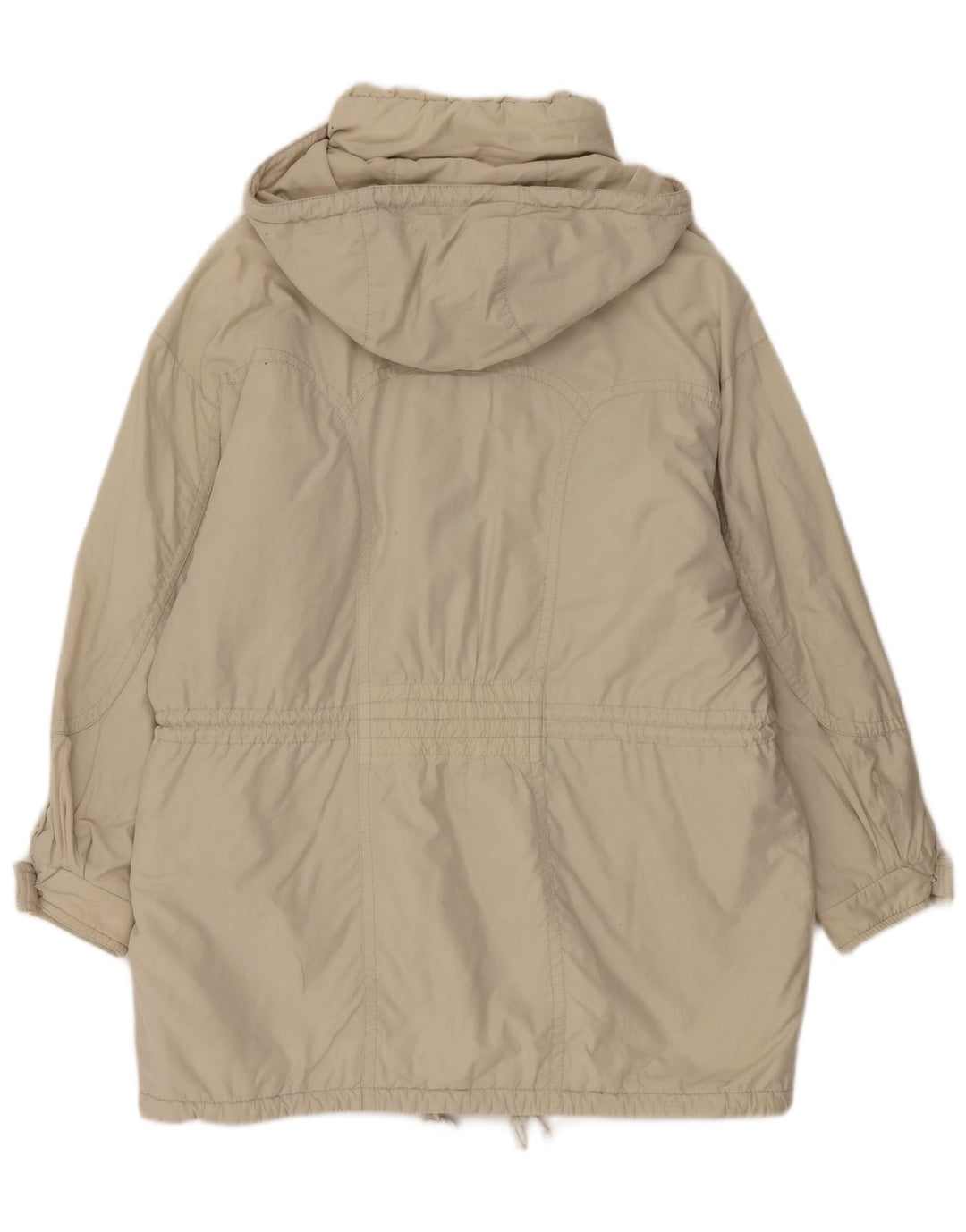 Vintage Womens Hooded Oversized Windbreaker Coat EU 44 XL Beige Polyamide