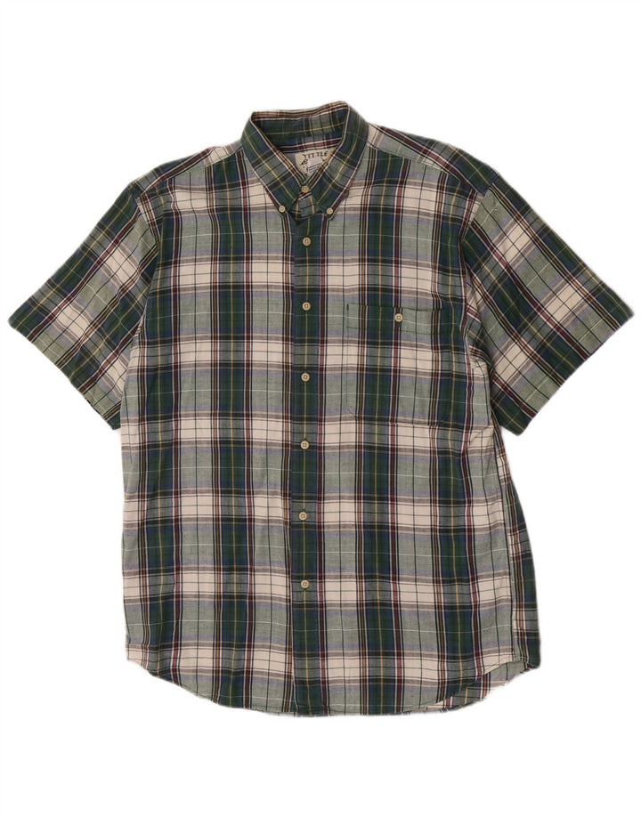 Eddie Bauer Mens Short Sleeve Regular Fit Shirt Medium Green Check Cotton