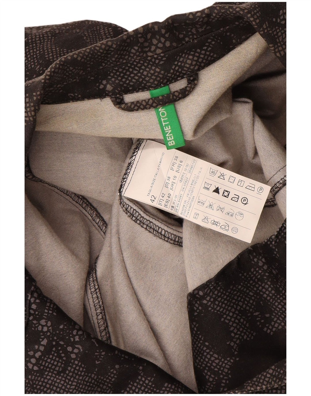 Benetton Veste blazer 1 bouton pour femme UK 10 Petit coton floral noir