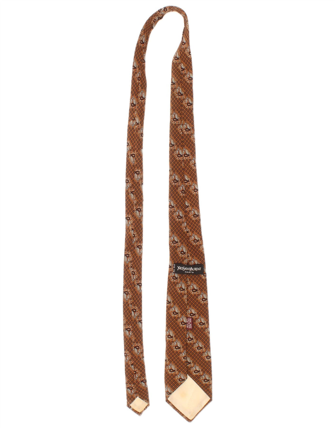 Yves Saint Laurent Mens Tie One Size Brown Geometric Silk Classic