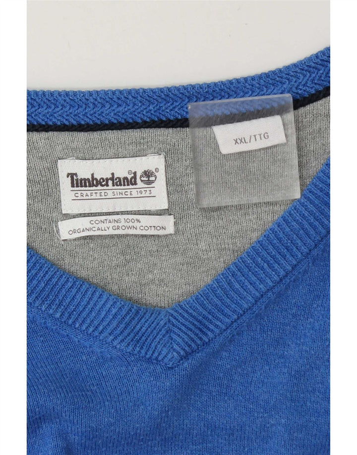 Timberland Mens V-Neck Jumper Sweater 2XL Blue Cotton