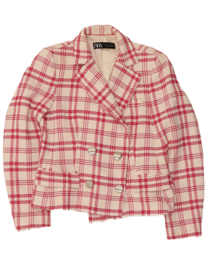 Zara Chaqueta Blazer De Doble Botonadura para Mujer UK 10 Small White Check