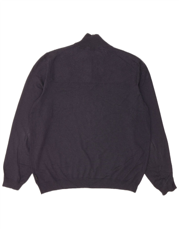 Ted Baker Mens Button Neck Jumper Sweater Size 6 2XL Navy Blue Wool