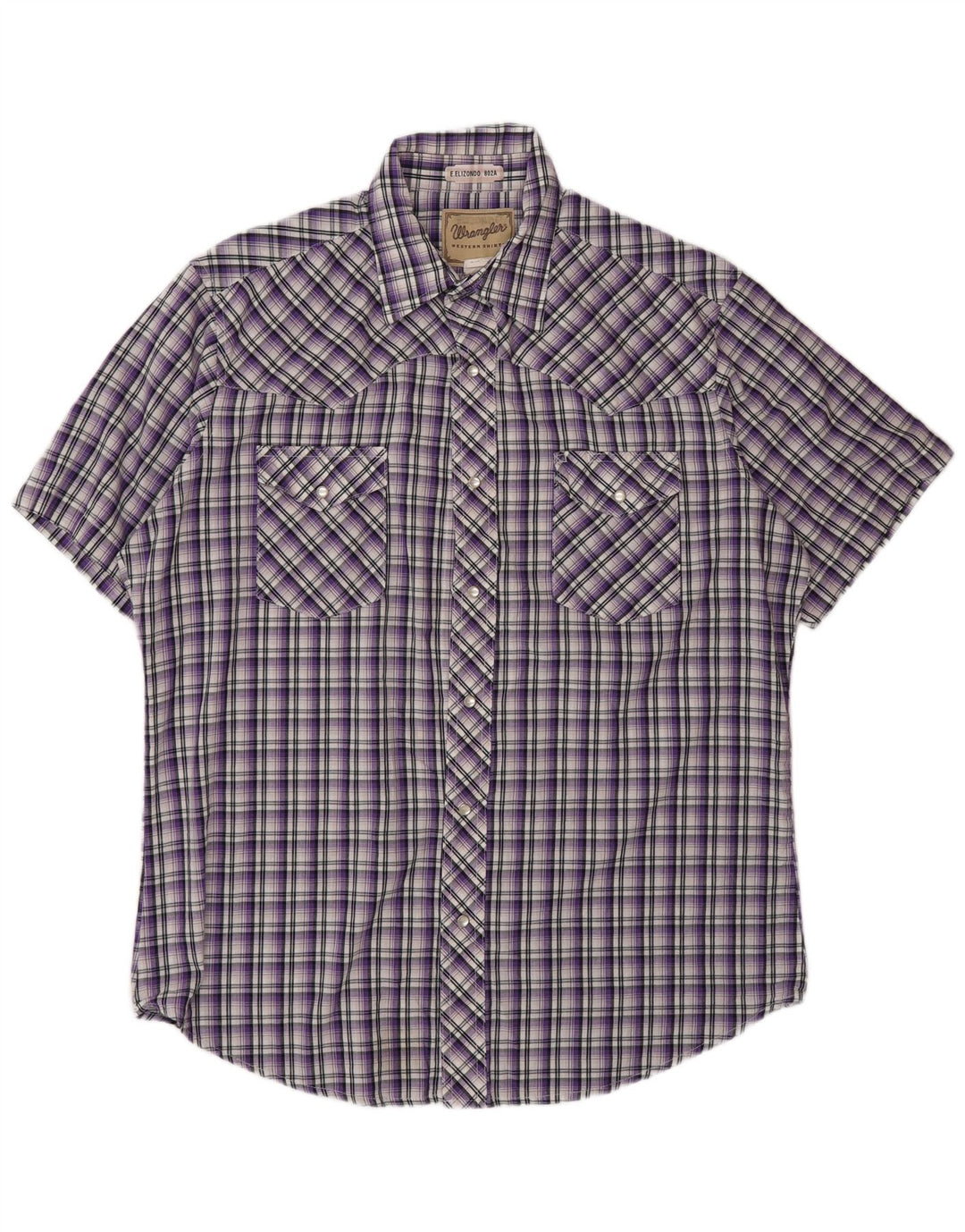 Wrangler Mens Short Sleeve Shirt Large Purple Check Cotton