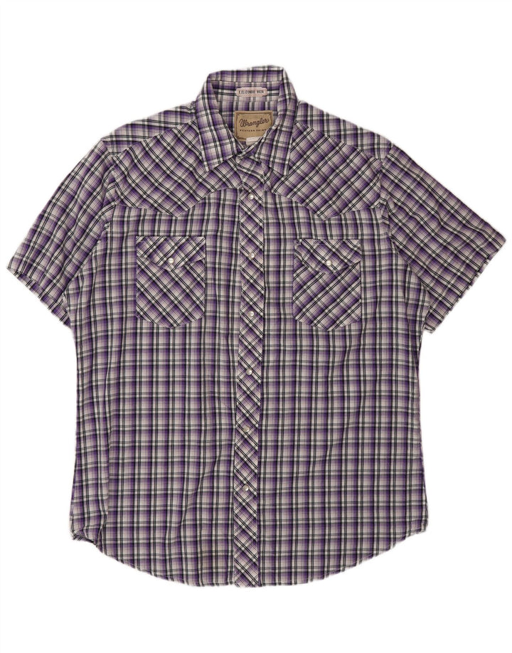 Wrangler Mens Short Sleeve Shirt Large Purple Check Cotton