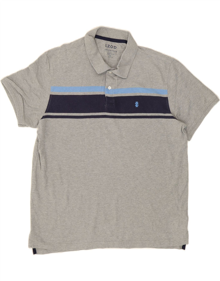 IZOD Mens Stretch Polo Shirt XL Grey Striped Cotton Vintage Izod and Second-Hand Izod from Messina Hembry 