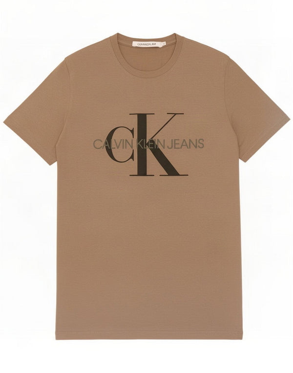 Calvin Klein Jeans T-shirt grafica da donna Top UK 10 Small Cotone Beige