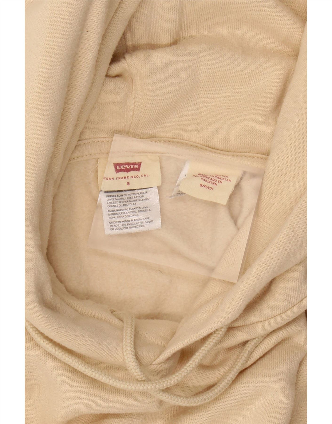 LEVI'S Womens Crop Hoodie Jumper UK 10 Small Beige Vintage Levi's and Second-Hand Levi's from Messina Hembry 