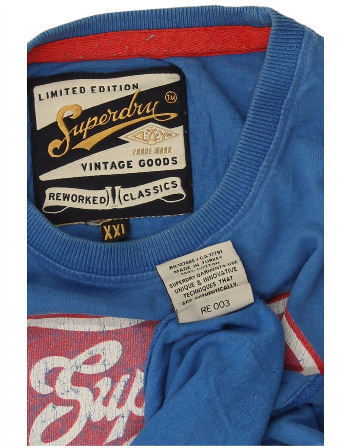 Superdry Mens Graphic T-Shirt Top 2XL Blue Cotton
