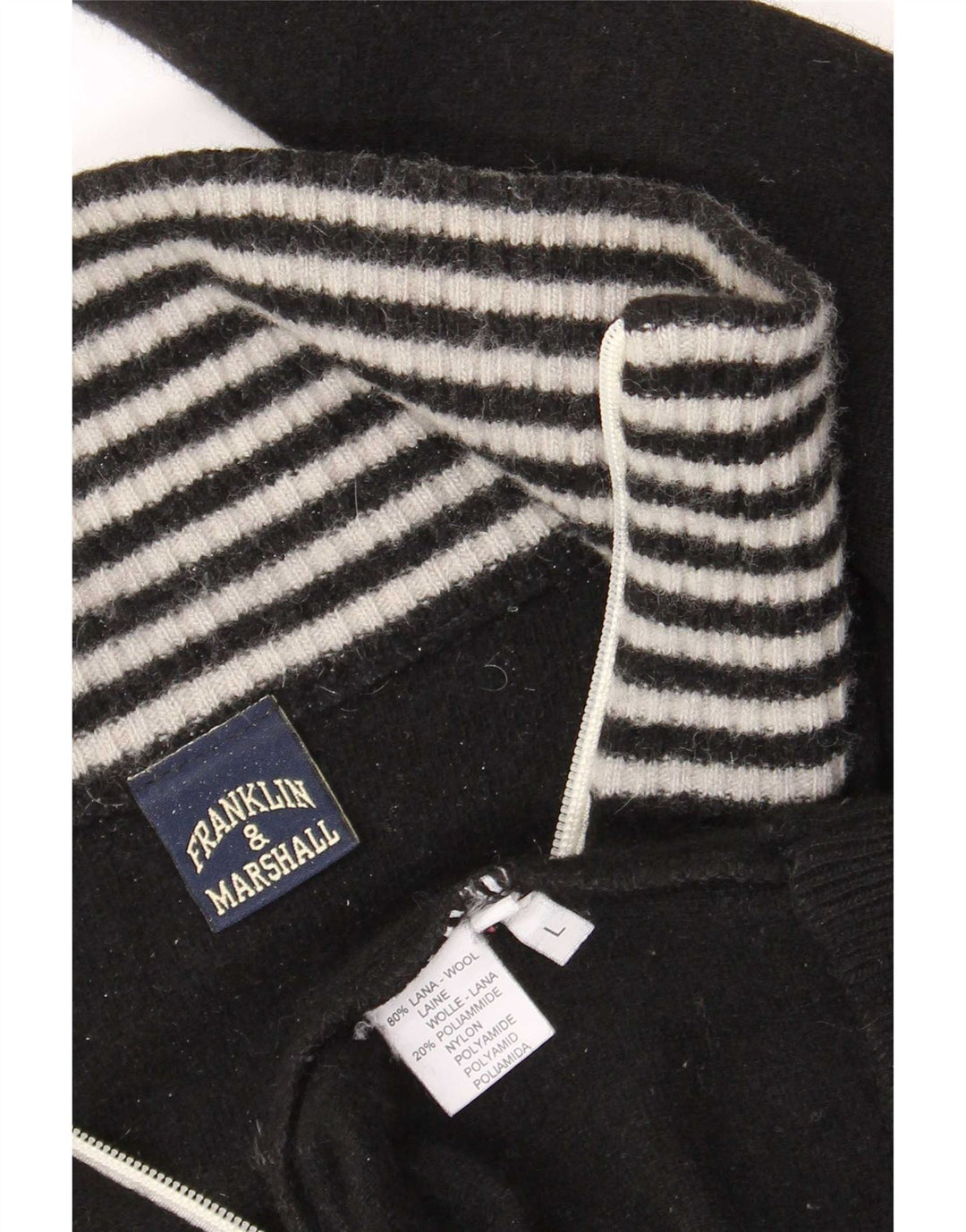 Franklin & Marshall Mens Graphic Cardigan Sweater Large Black Striped Wool