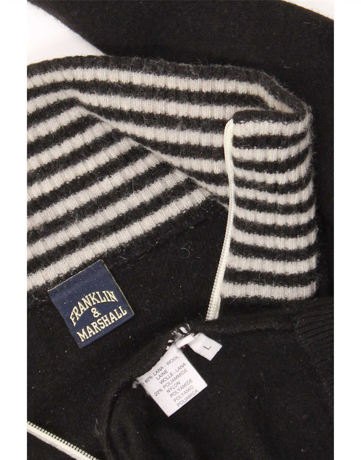Franklin & Marshall Mens Graphic Cardigan Sweater Large Black Striped Wool