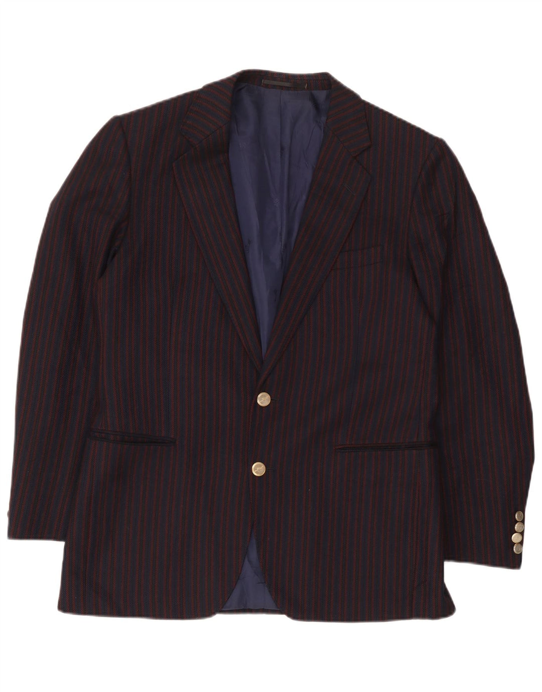 Vintage Mens 2 Button Blazer Jacket UK 38 Medium Navy Blue Striped Wool
