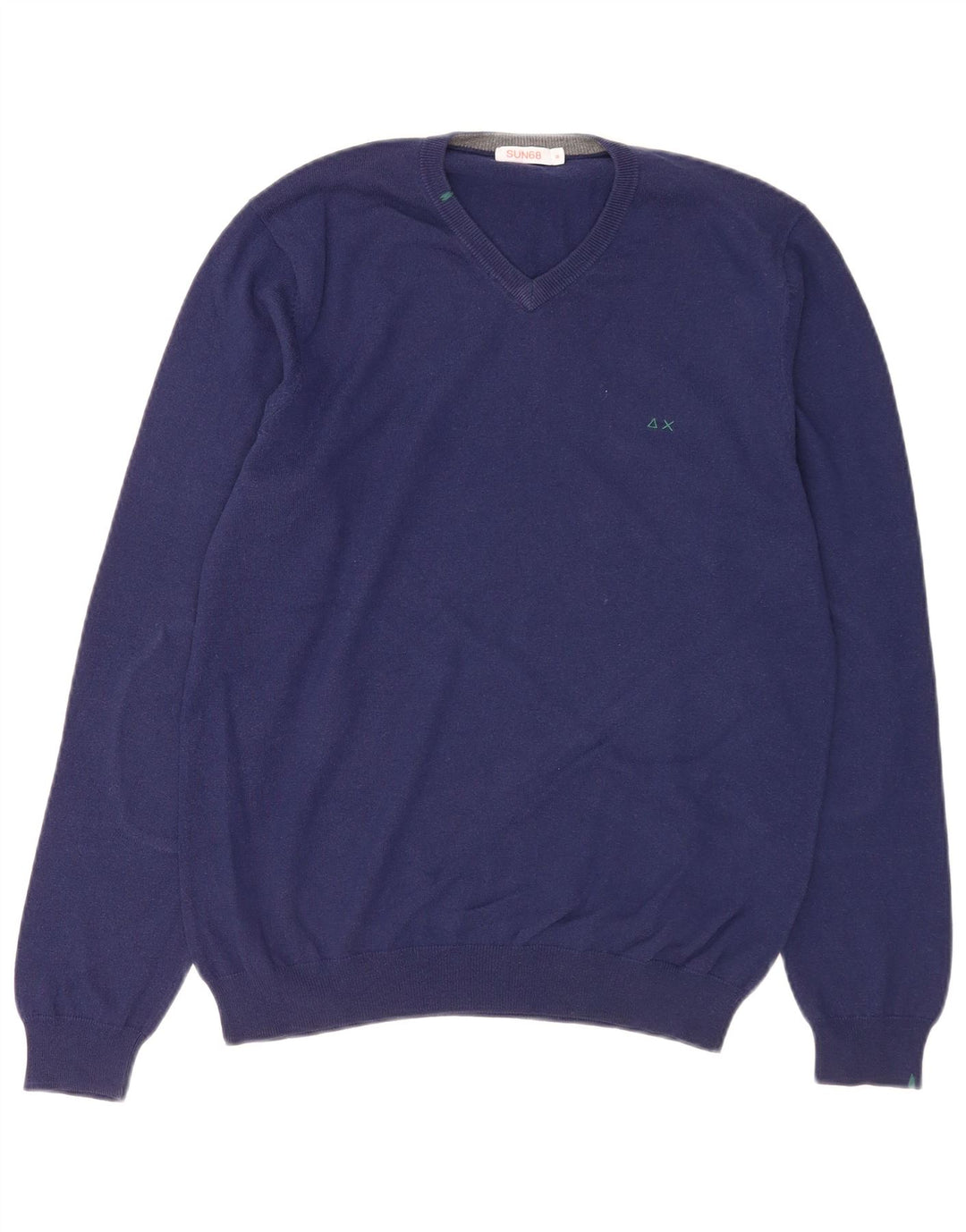 SUN68 Mens V-Neck Jumper Sweater Medium Blue Wool