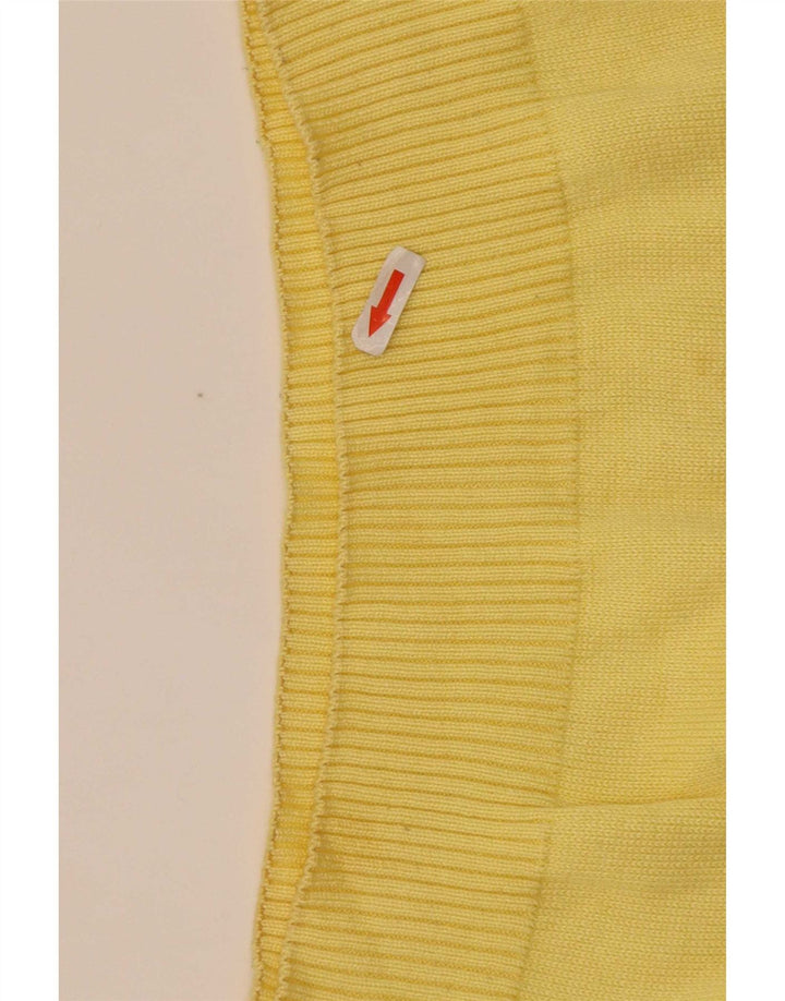 vintage Mens Button Neck Jumper Pull Moyen Jaune Colourblock Coton