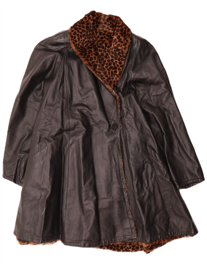 Vintage Womens Oversized Reversible Leather Coat IT 46 Large Black