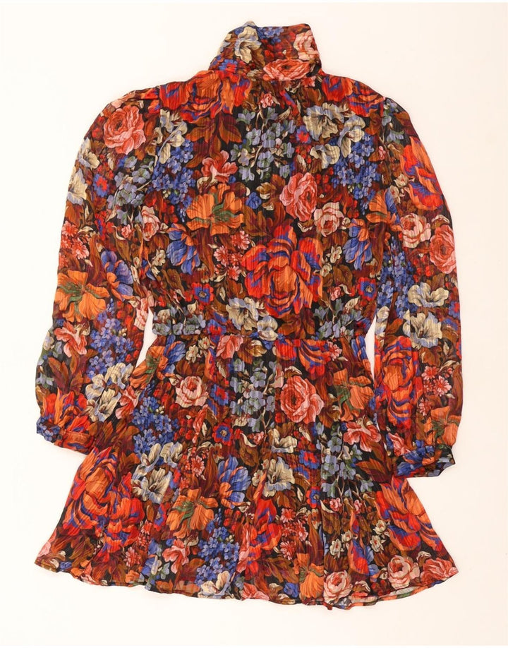 ZARA Womens Front Tie A-Line Dress UK 12 Medium Multicoloured Floral