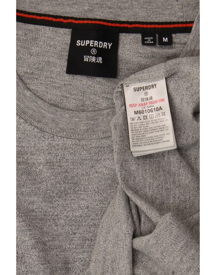 SUPERDRY Mens Graphic Top Long Sleeve Medium Grey Flecked Cotton