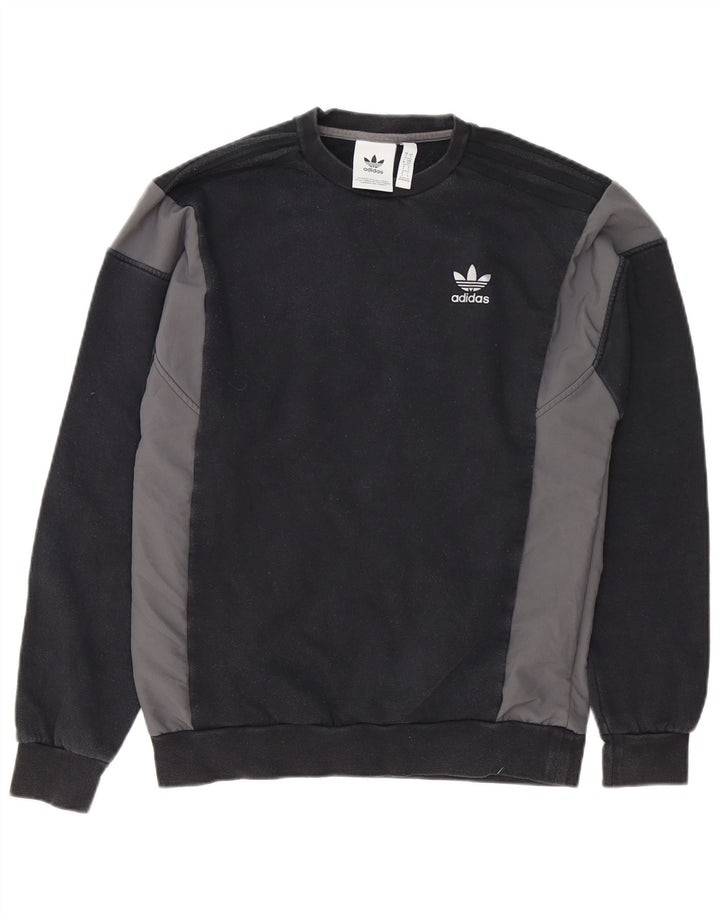 Felpa da uomo Adidas maglione piccolo nero in cotone color block