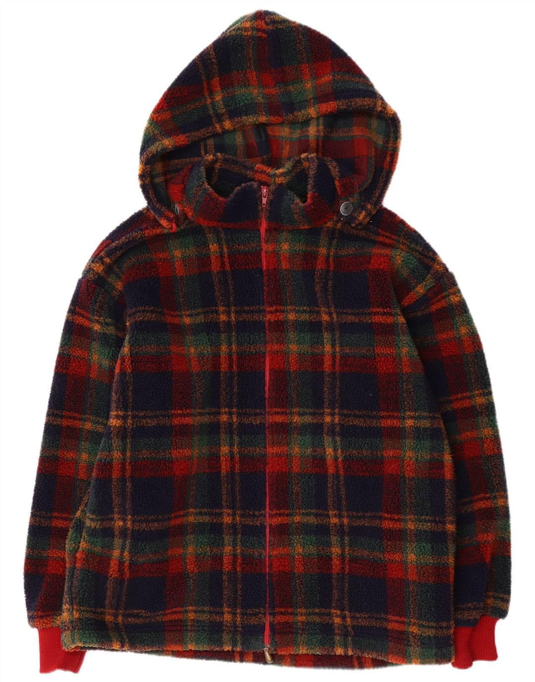 Jockey Mens Hooded Fleece Jacket UK 38 Medium Multicoloured Plaid Polyester