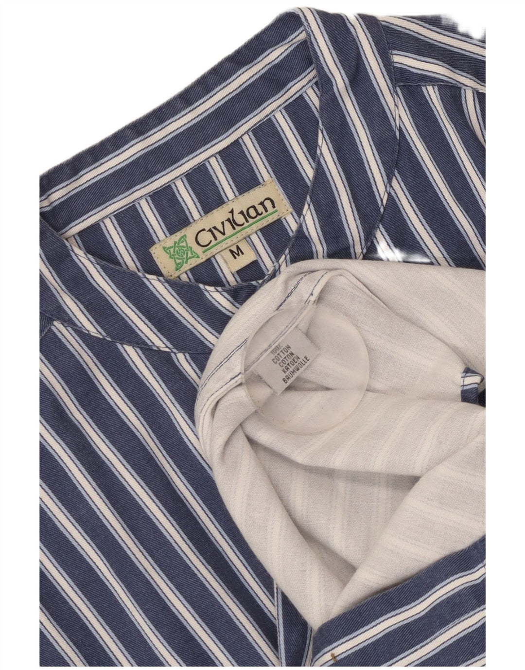 Civilian Mens Pullover Shirt Medium Navy Blue Striped Cotton