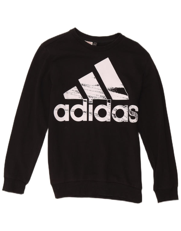 Adidas Boys Graphic Sweatshirt Jumper 13-14 Years Black Cotton