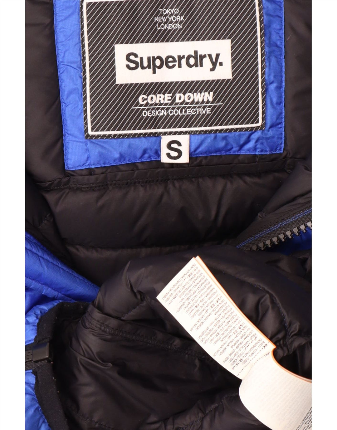 SUPERDRY Herre Core Polstret hættejakke UK 36 Lille blå nylon