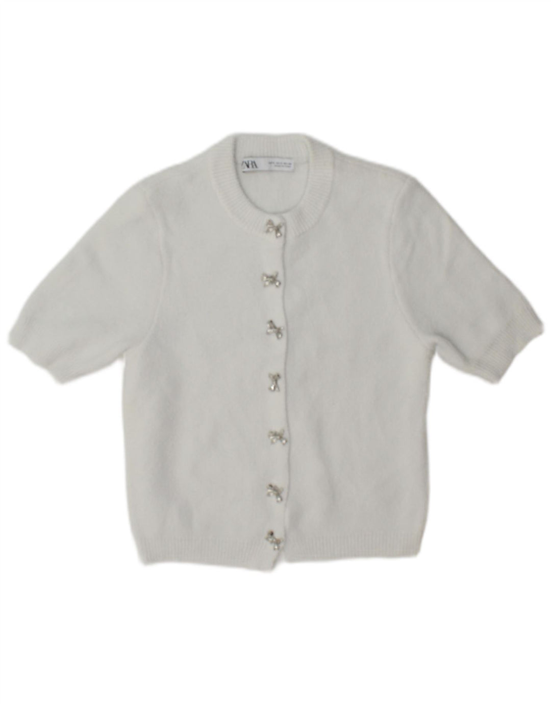 Zara Womens Short Sleeve Cardigan Sweater UK 10 Small White Polyamide