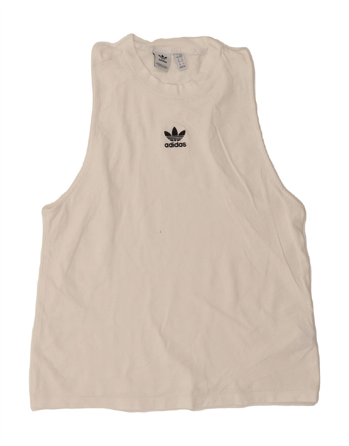 ADIDAS Womens Vest Top UK 14 Medium  White Cotton Vintage Adidas and Second-Hand Adidas from Messina Hembry 