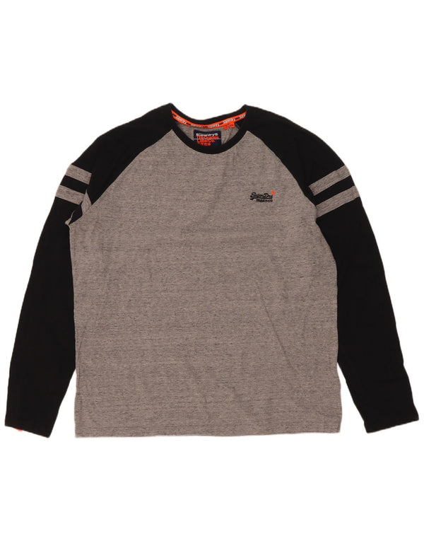 Top da uomo a maniche lunghe Superdry 2XL in cotone color block grigio