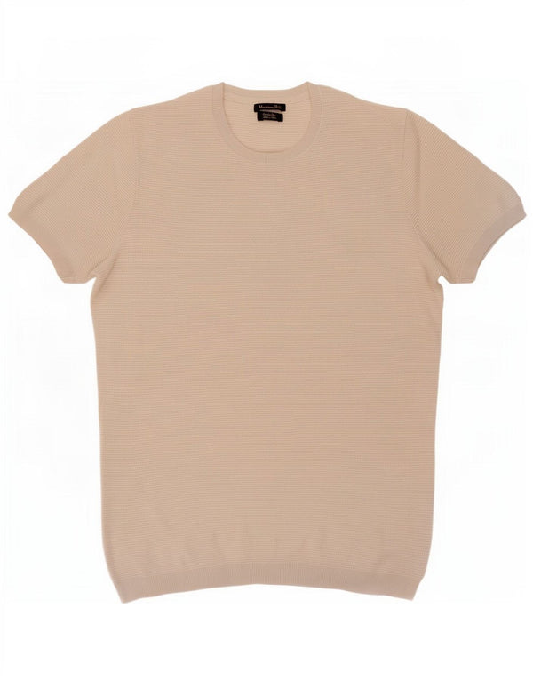 Мужской джемпер с круглым вырезом Massimo Dutti, большой бежевый, хлопковый, с короткими рукавами