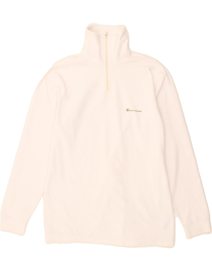 CHAMPION Womens Zip Neck Fleece Jumper UK 16 Large White Polyester Vintage Champion and Second-Hand Champion from Messina Hembry 