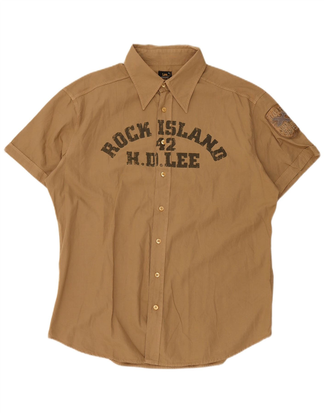 Lee Mens Graphic Short Sleeve Shirt XL Beige Cotton