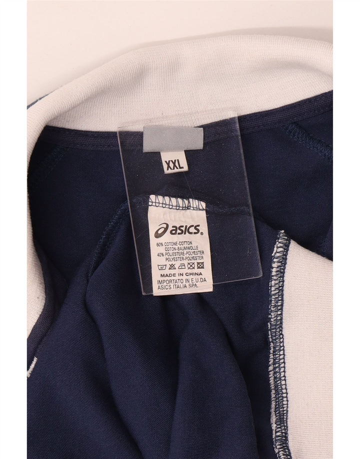 ASICS Mens Tracksuit Top Jacket 2XL Navy Blue Colourblock Cotton