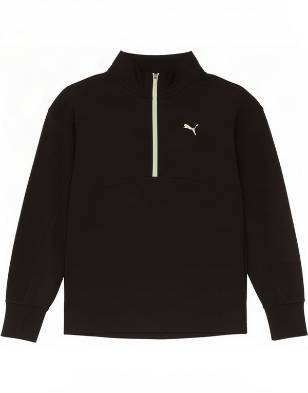 Puma Girls Zip Neck Pullover Tracksuit Top 11-12 Years Black Polyester