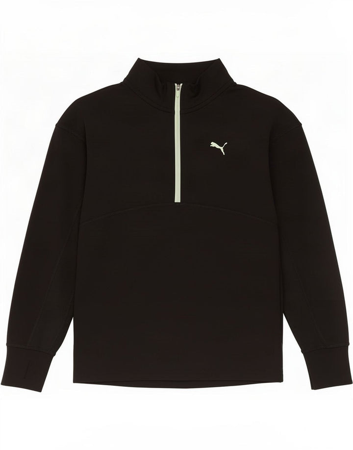 Puma Girls Zip Neck Pullover Træningsdragt Top 11-12 år Sort Polyester