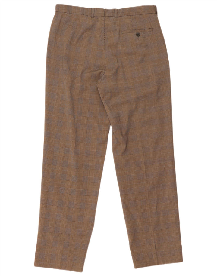 Pantaloni da abito con pegging da uomo Marks & Spencer W34 L31 Poliestere a quadri marrone