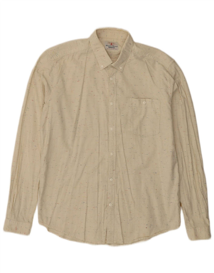 Barbour Mens Shirt Large Beige Flecked Cotton