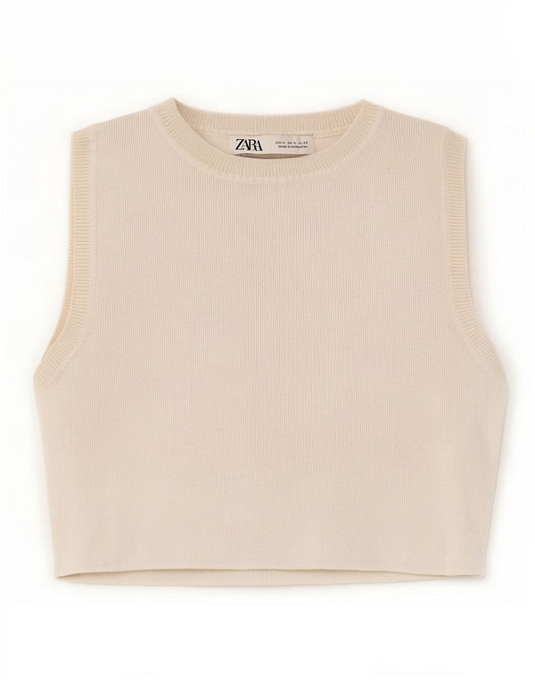Zara Femmes Crop Débardeur UK 12 Moyen Blanc Viscose