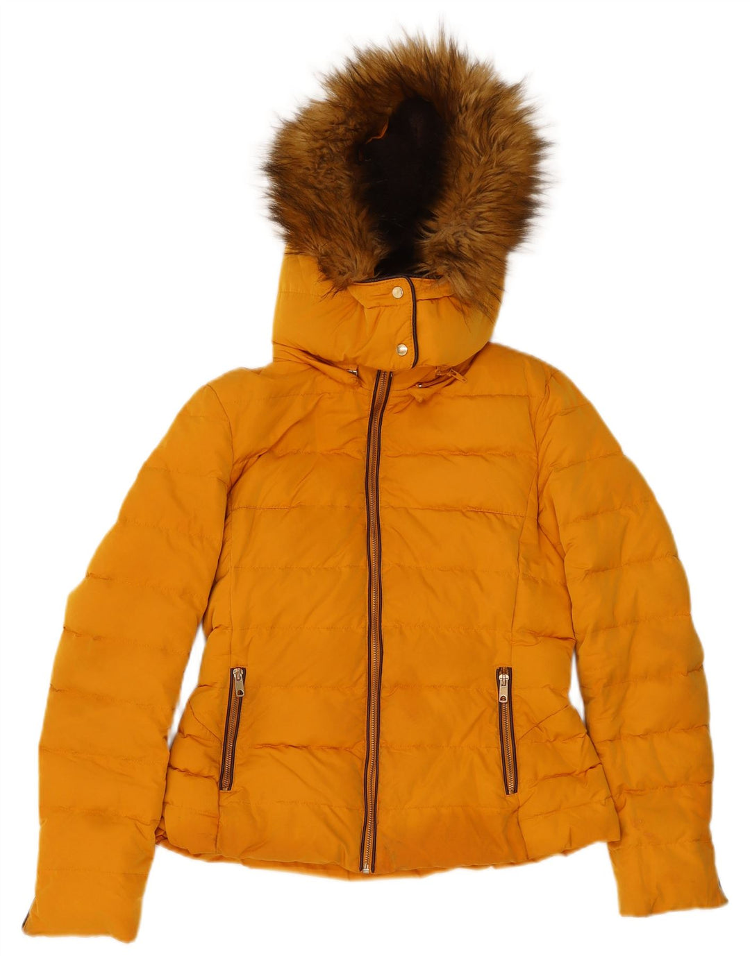 Giacca imbottita con cappuccio da donna Zara UK 12 poliestere giallo medio