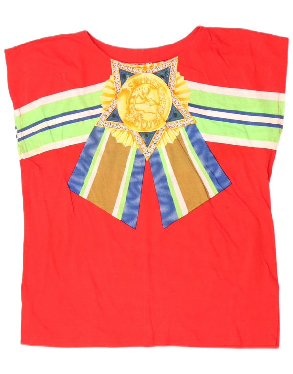 Vintage Damen Grafik T-Shirt Top IT 46 Großes rot gestreiftes Festival