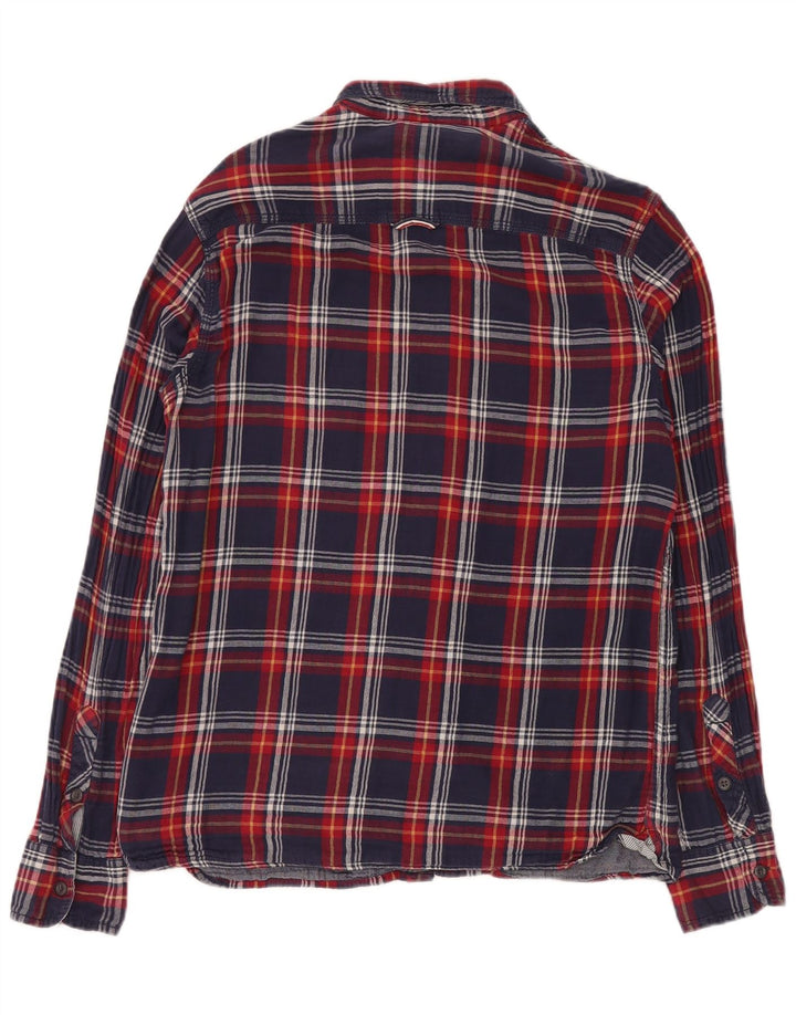 TOMMY HILFIGER Mens Flannel Shirt Large Navy Blue Check Cotton