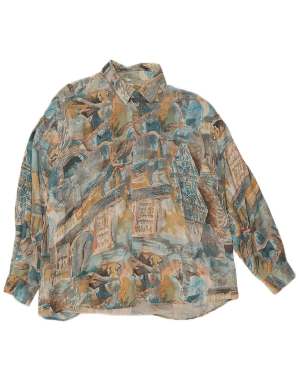 Vintage Mens Shirt Large Multicoloured Patchwork Viscose